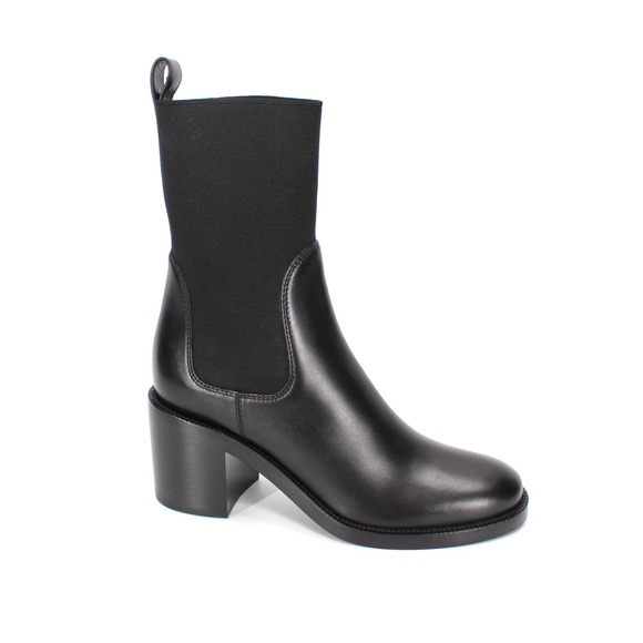 Burberry Lynton Chelsea Black Leather Mid Calf Booties 36.5 NEW Stretch Fabric - Picture 1 of 7